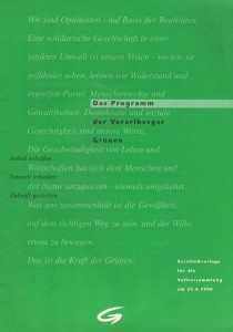 Das Programm der Vorarlberger Grünen. Beschlussvorlage für die Vollversammlung am 23.4.1998 (Grünes Archiv).