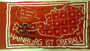 Transparent "Hainburg ist überall" (Grünes Archiv, Sammlung Gottfried Hochstetter). Photo: Monika Bargmann