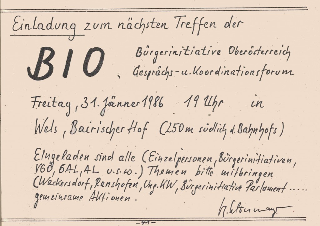 Einladung zur Bürgerinitiative Oberösterreich (Grünes Archiv)