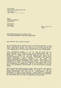 Schreiben von Pius Strobl an Gerd Bacher (1993).