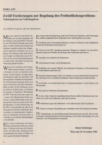 Forderungen zur Regelung des Freiheitlichenproblems, abgedruckt in "Die Insel" 1/1993.