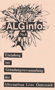 Einladung zur Gründungsversammlung der Alternativen Liste Österreichs in Graz.