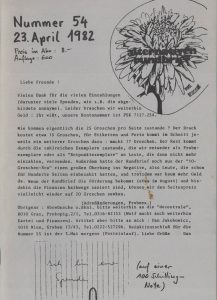 Das "Gerippe" eines Programms erschien im Alternativenrundbrief vom 23. April 1982.